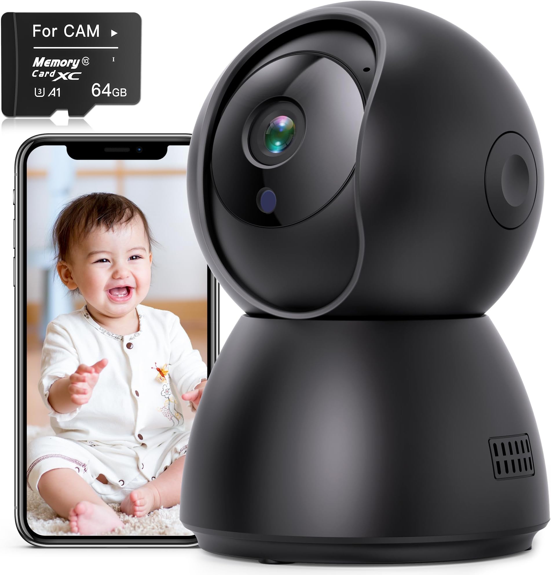 2.5K HD Indoor Camera with SD Card-Black