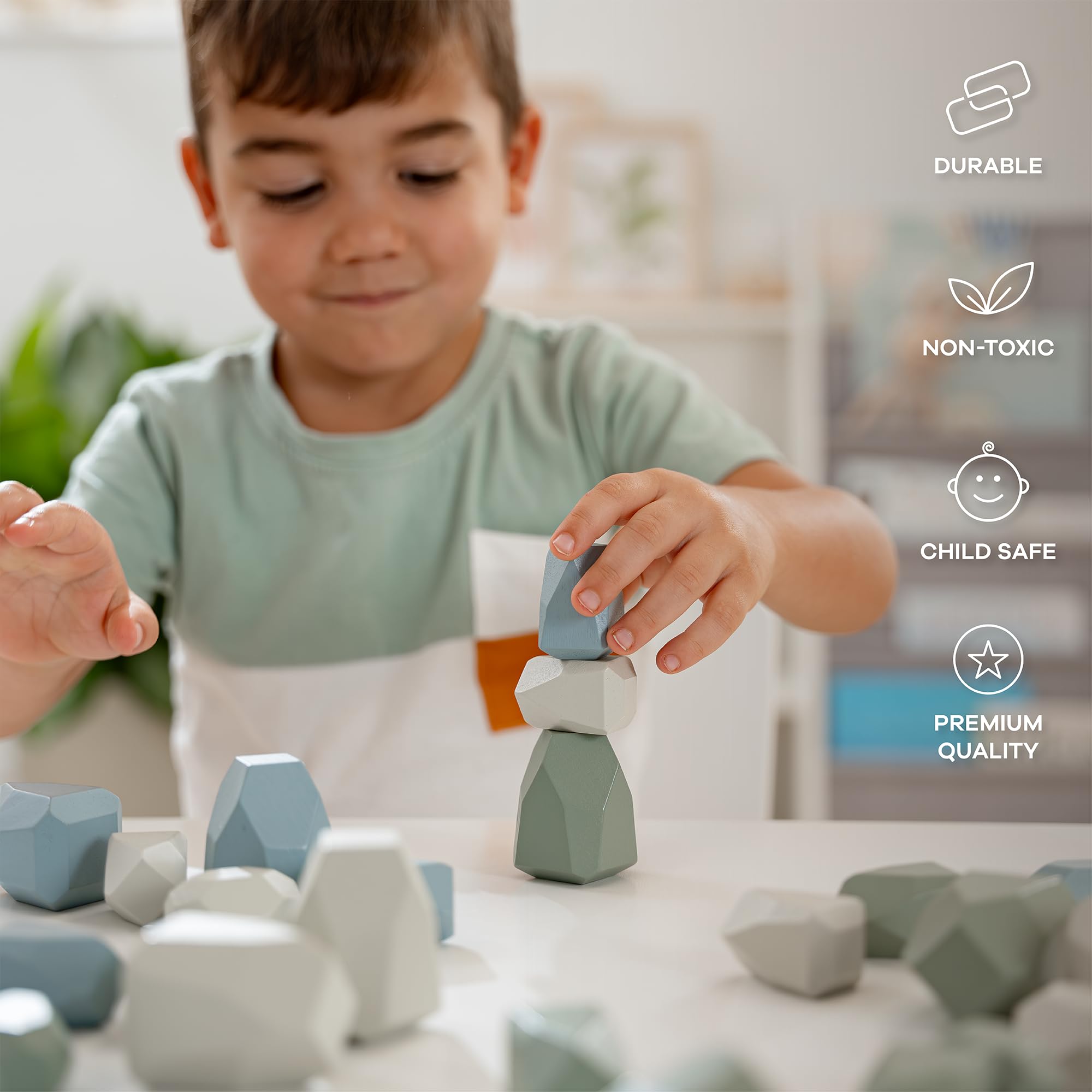 Comfy Cubs Wooden Stacking Rocks 36 Pieces, 36 Months+, Educational Stacking Stones Toddler Toys - Image 4