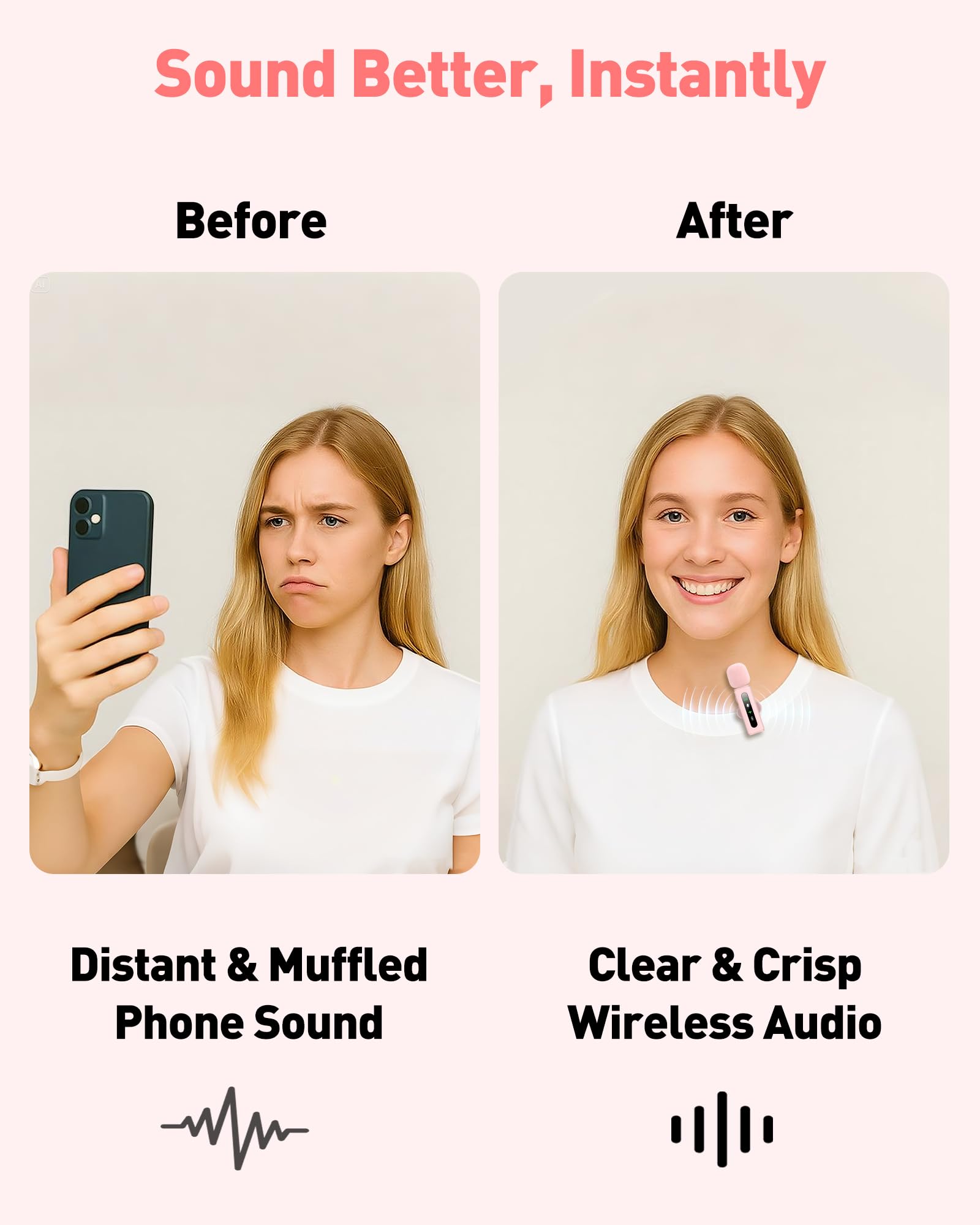 USB C Lavalier Microphone Wireless Mini Mic for Type-C Android Phone/Tablet/PC Video Recording Clip-on Mics with Rotatable Clip&Denoise Recording, Ideal for Vlog Tiktok Youtube Content Creator, Pink: Pink Without Charging Case