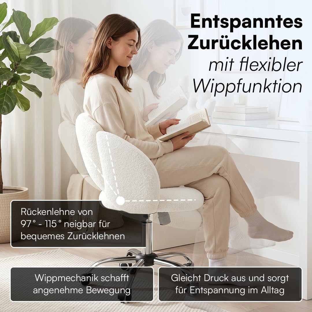 Bellamio Meli Schreibtischstuhl Wolkenform, Weiß, 140 kg, höhenverstellbar