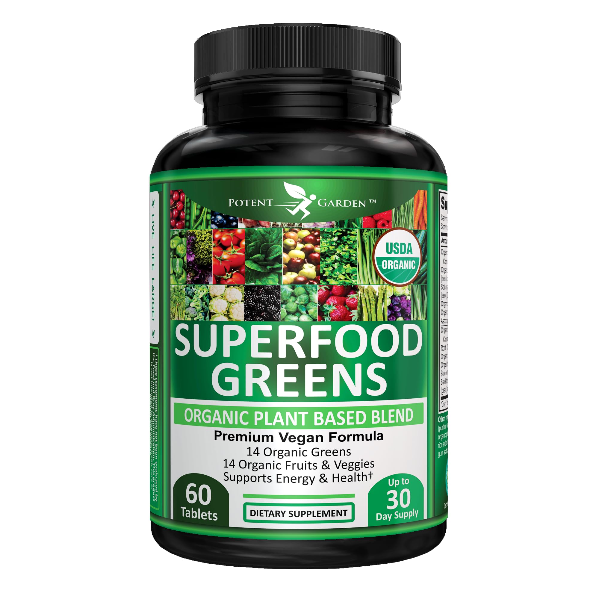 Organic Superfood Greens, Fruit and Veggies Supplement Rich in Vitamins & Antioxidants with Alfalfa, Beet Root & Tart Cherry to Boost Energy, Immunity & Gut Health, Greens Tablets 60 Ct