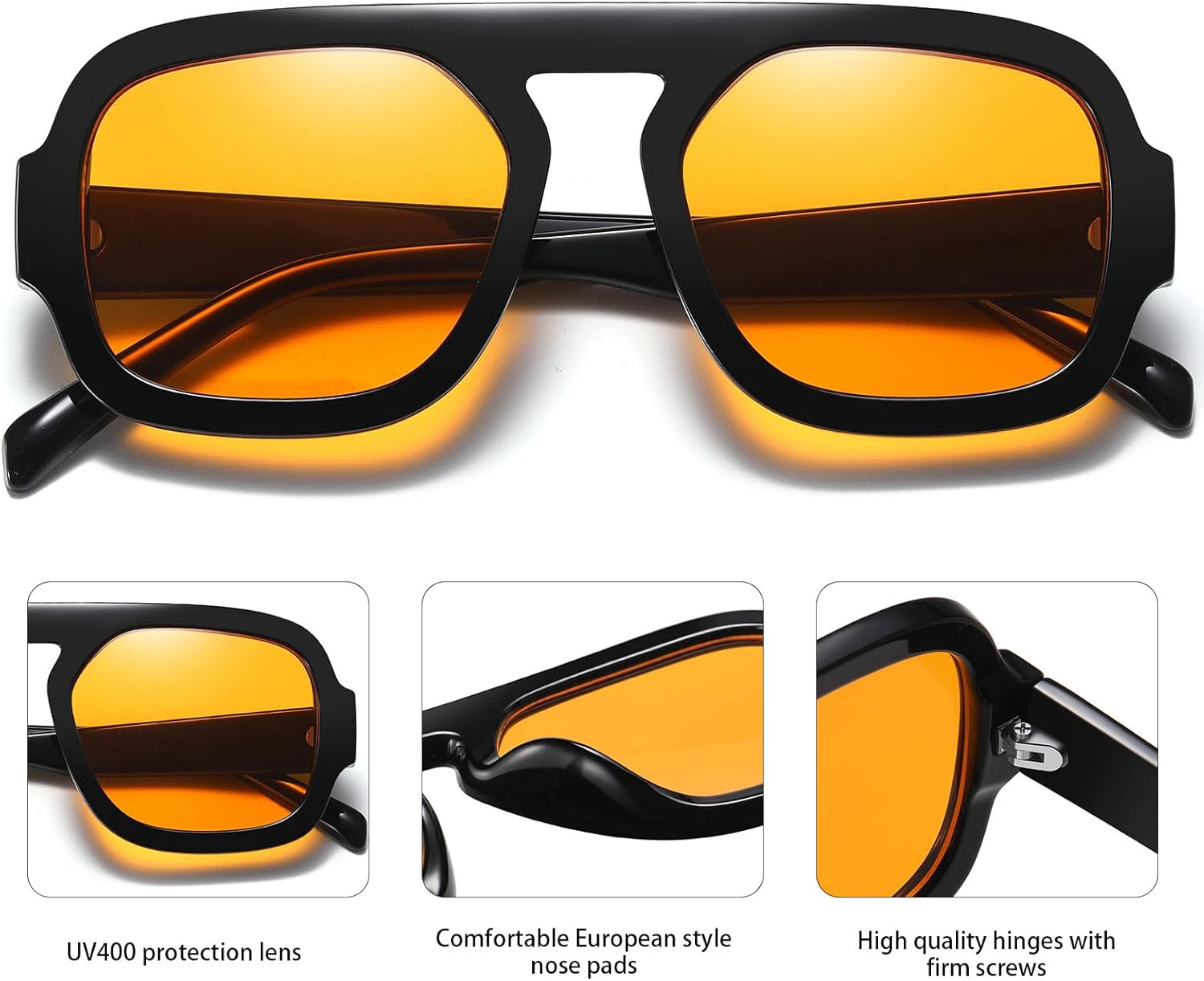 Retro Square Aviator Sunglasses for Women Men 70s Vintage style Shades Trendy Flat Top UV Protection Sun Glasses - Image 5