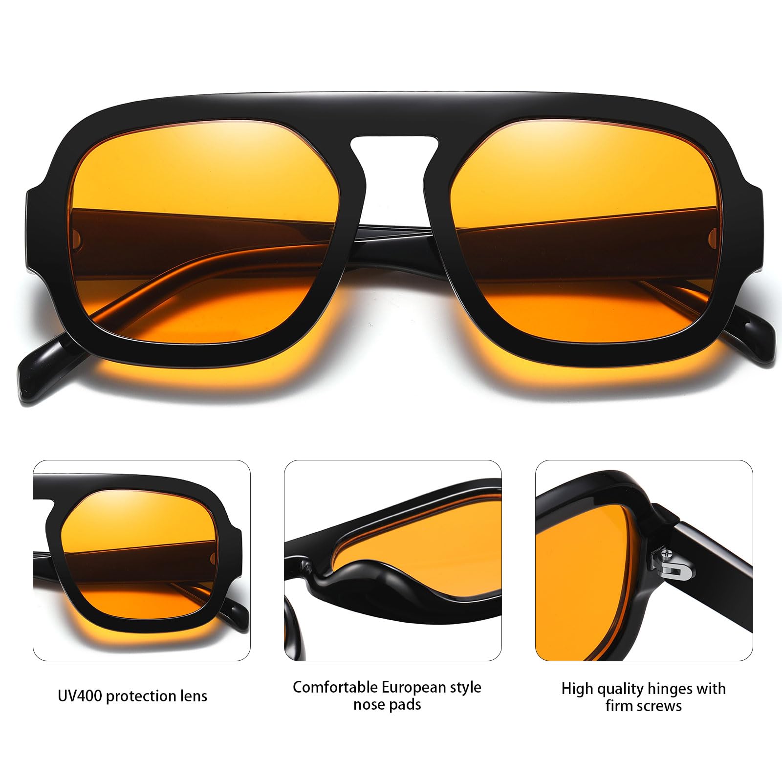 Quadratische Piloten-Sonnenbrille im Retro-Stil für Damen und Herren, 70er-Jahre-Stil, trendig, flache Oberseite, UV-Schutz