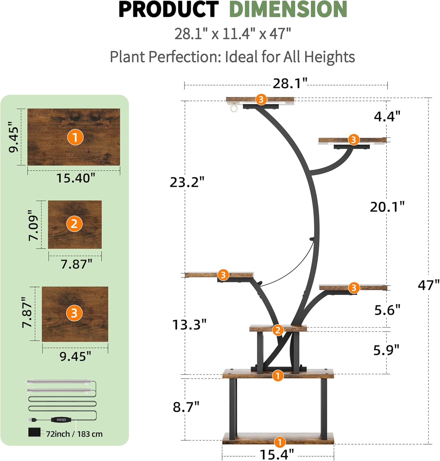 Plant Stand Indoor with Grow Light, 47" Corner Plant Stands for Indoor Plants Multiple, 7 Tiered Metal Plant Shelf Indoor Display Rack Holder, Flower Stand for Living Room, Balcony, Garden, Patio
