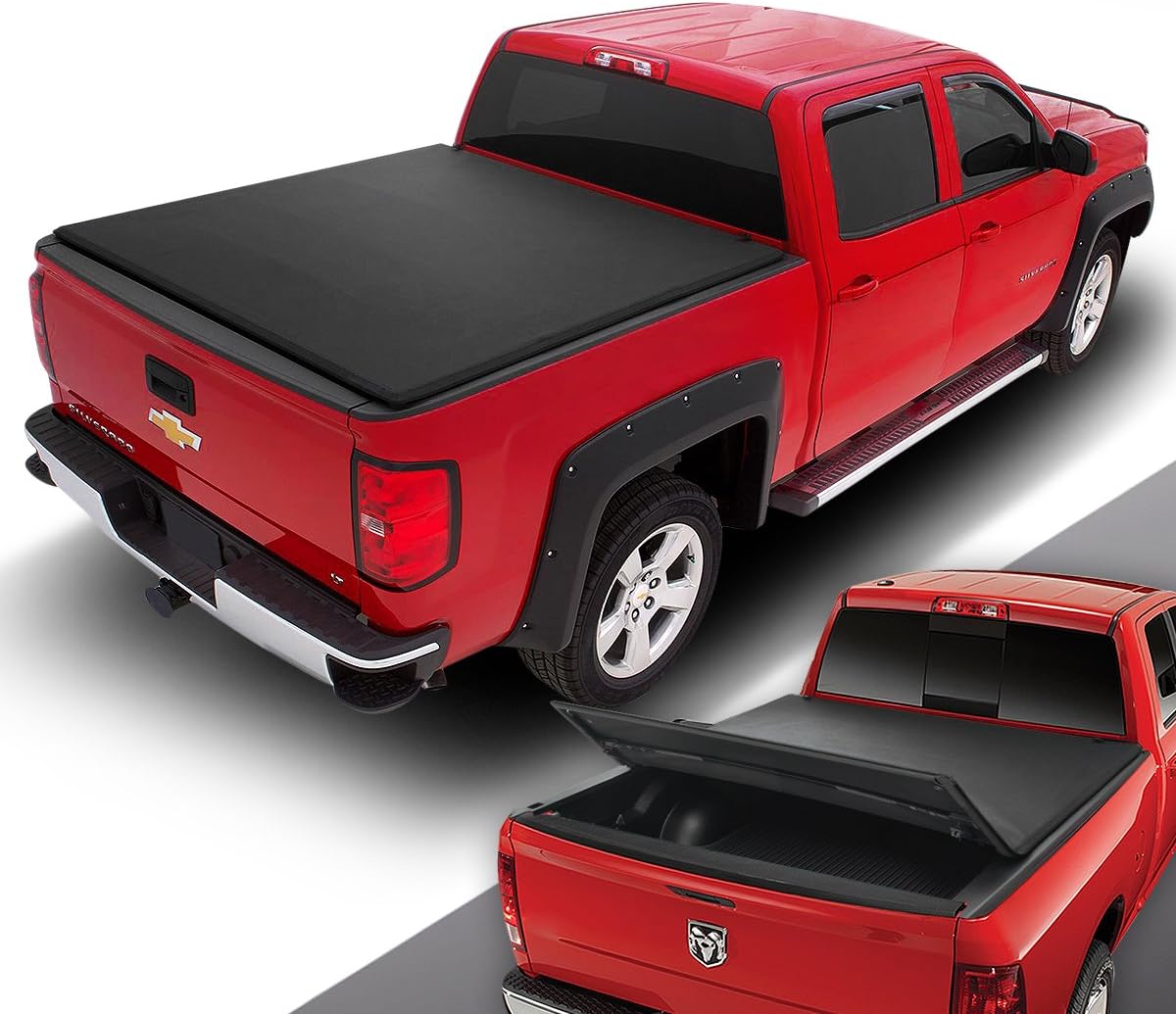 DNA Motoring HCCT-22-006 Tri-Fold Tonneau Cover [For 02-16 Dodge Ram 6.5'Bed],Black