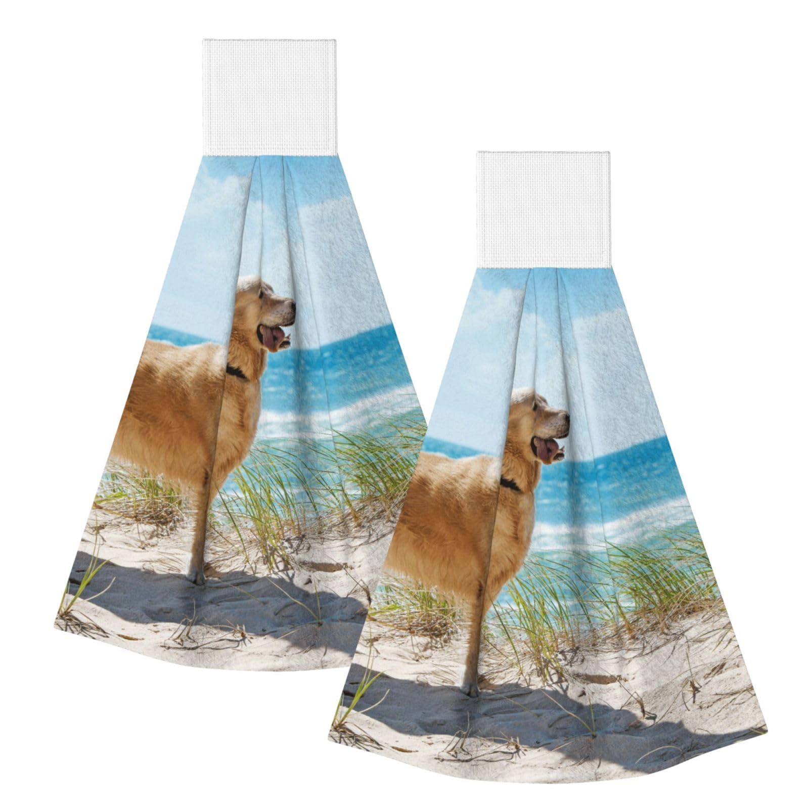 DOPKLNA Golden Retriever, 2 Pcs Hanging Coral Fiber Hand Towels for Bathroom, Absorbent Kitchen Towels