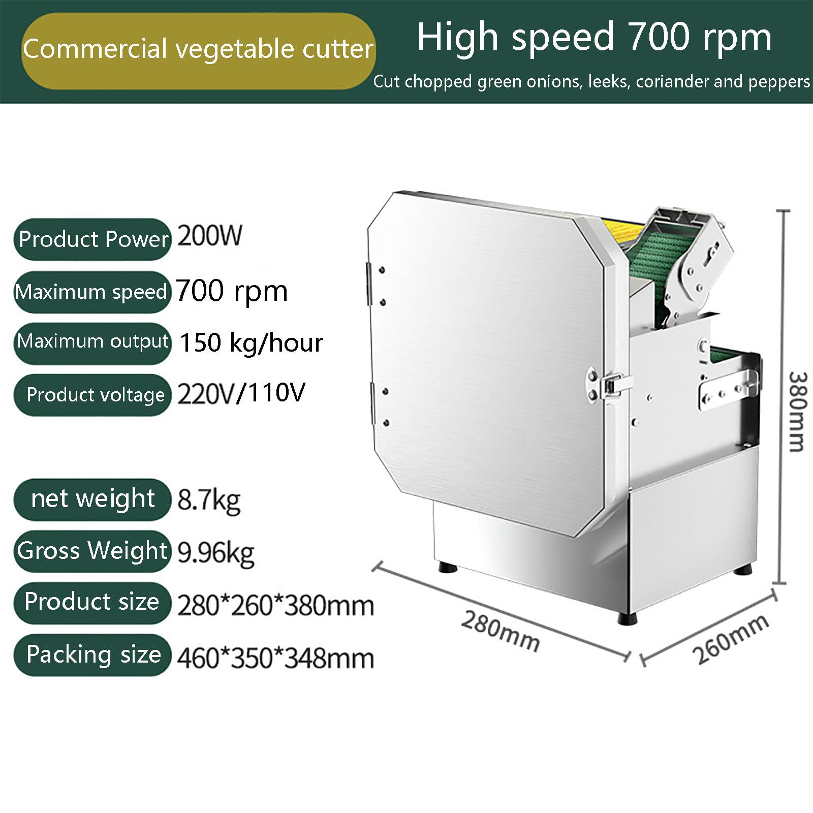 Elektrischer Gemüseschneider, 200 W Kommerzieller Gemüseschneider, Frühlingszwiebelschneider, Küchenmaschine, für Gemüse, Zwiebeln, Knoblauch, Ingwer, Chili, Kartoffeln