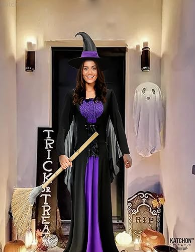 Miniatura 8 de KatchOn, Disfraz de bruja de Halloween para mujer, disfraz de bruja púrpura con sombrero negro, disfraces de brujas malvadas para mujer, disfraz de