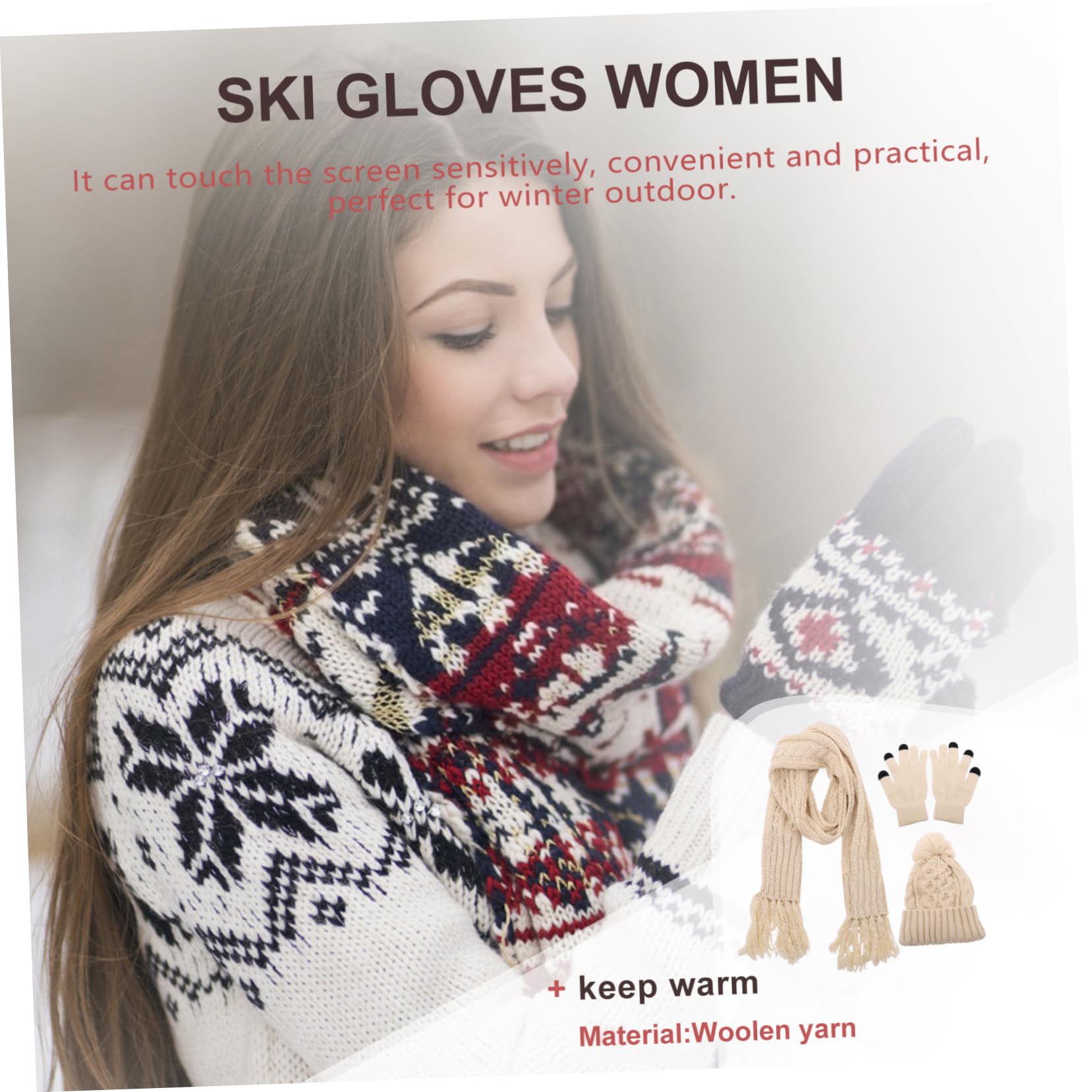 minkissy Conjunto Invierno Gorro Bufanda Guantes Cálidos de Lana Beige para Mujer y Hombre 1 Set