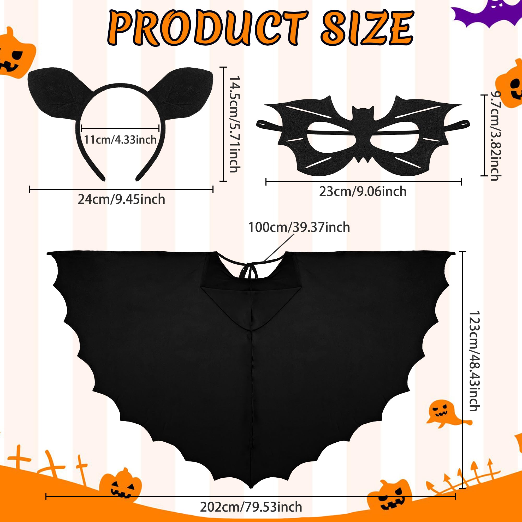 Ueyben Bat Costume, Bat Wings Cloak Cape Bats Onesie with Bats Ears Headband Mask Vampire Dragon Costume for Women Men for Halloween - Image 2