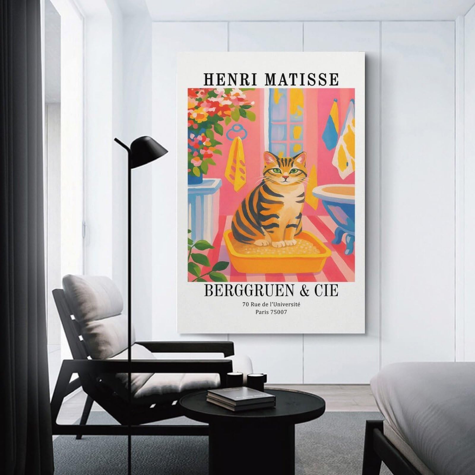 Junmoney Canvas Wall Picture Henri Matisse Cat Art Print, 24x36inch(60x90cm), for Office, Study Or Home Workspace, Canvas Wall Decor for Creative Rooms