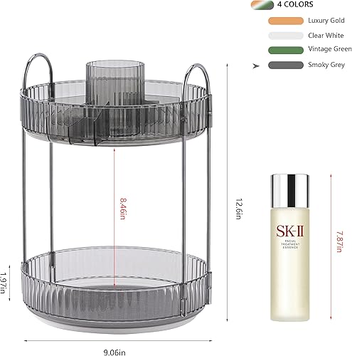 Miniatura 10 de Organizador de maquillaje giratorio de 360, organizador de baño de gran capacidad, 2 niveles organizadores de maquillaje y almacenamiento para