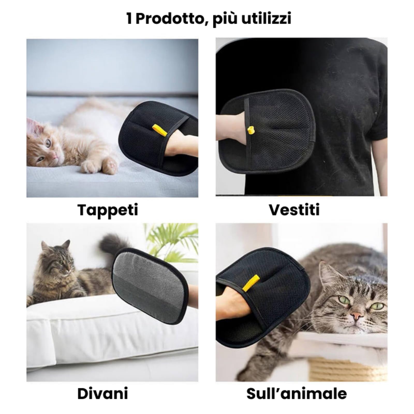 Hair Grabber Guanto Rimuovi Peli per Animali，Guanti antipeli riutilizzabili per Animali Domestici – rimozione peli da Vestiti, divani, tappeti– Riutilizzabile e Lavabile