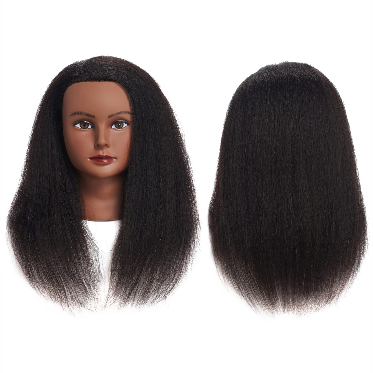 traininghead 100% real hair mannequin head training head cosmetology doll head manikin practice head hairdresser with free clamp holder female (black hair b) 14 inch (pack of 1)