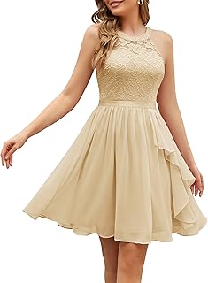 Women's Bridesmaid Dresses, Halter Sleeveless Cocktail Dress Ruffle A Line Short Prom Dress 2024 - Buy now