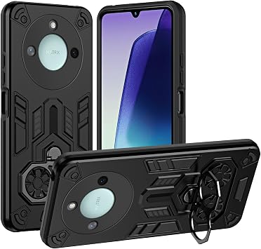 Phone Fashion For Honor X9c Smart 2024 Phone Case with Kickstand Military Grade Heavy Duty Protective Mobile Cover PC Matte Texture Cover Rugged Shockproof TPU Case Black
