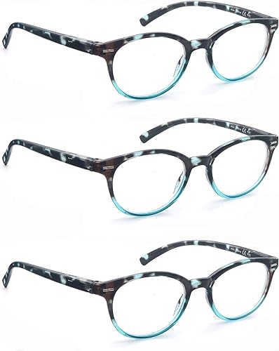 Gafas de lectura para mujeres y hombres, lectores 3.0, lentes redondos pequeños para leer con bisagra de resorte cómoda, ligeras, paquete de 3