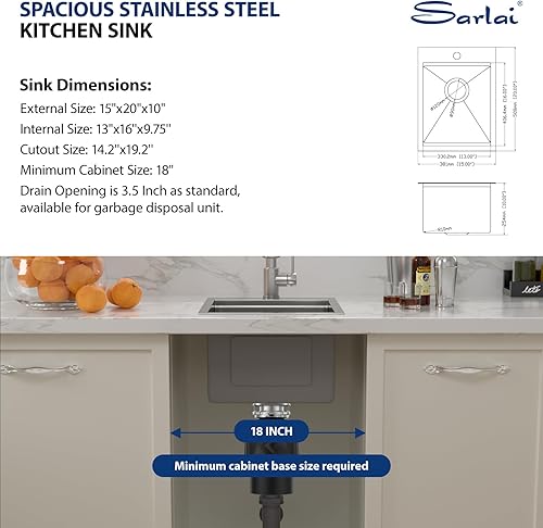 Miniatura 301 de Sarlai Fregadero de barra de 21 gotas de acero inoxidable - Fregadero de cocina de 21 x 20 pulgadas, estación de trabajo de montaje superior, acero