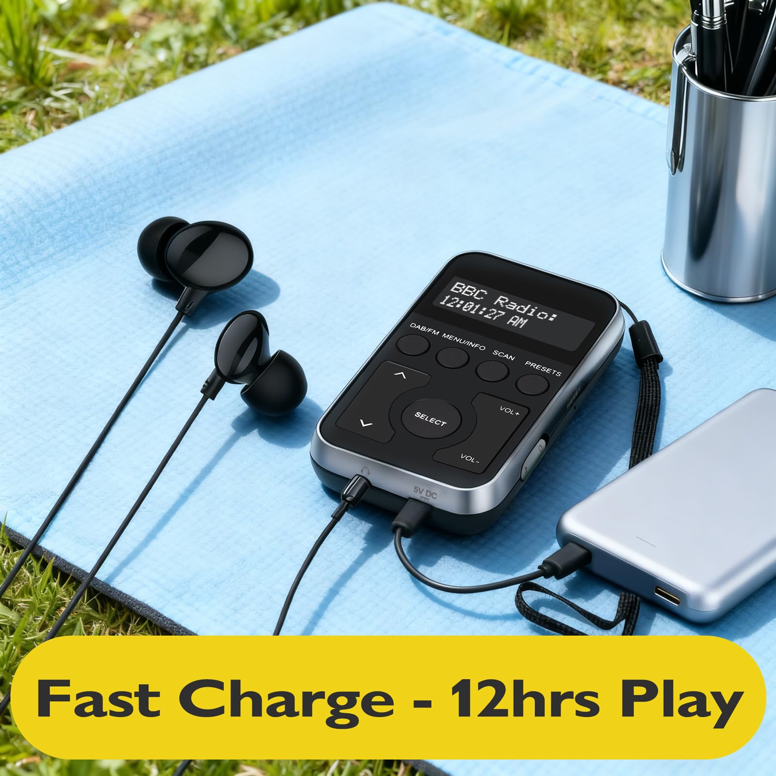 MP1 Mini radio portatile DAB/DAB+/FM,con batteria ricaricabile, auricolari,pulsanti bloccabili,display OLED,20 preset di stazione,per camminata/corsaecc (argento nero)