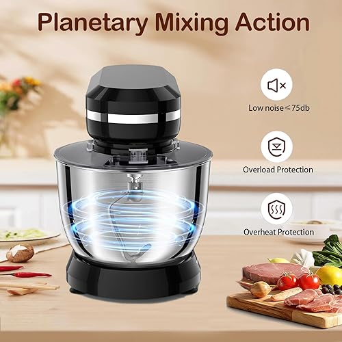 Miniatura 3 de Batidora eléctrica de pie con cuenco de 6.5 cuartos de galón, mezclador de alimentos doméstico de 10+p velocidades 660 W, masa de pan de cabeza