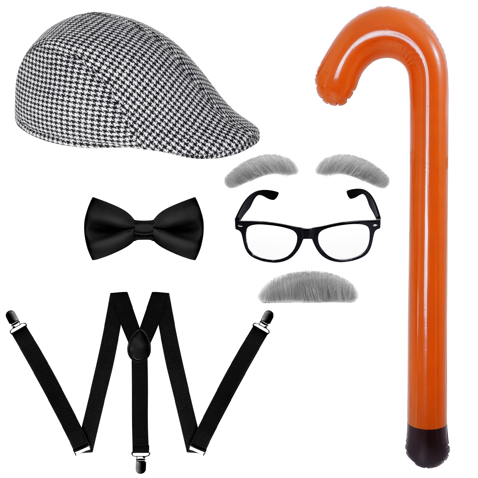 Yolyoo Old Man Costume Accessories Set 100 Days of Halloween Costume for Teens 1920s Old Man Outfit for