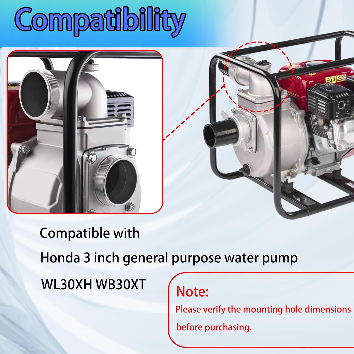 abliubale 3 inch NPT Threaded Outlet with 4 Bolts Compatible with Honda 3 inch general purpose water pump Parts Replace WB30 WB30XT3A