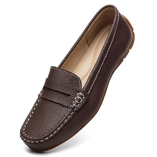 KORDAL Women's Comfortable & Lightweight Leather Penny Loafers Slip-Ons Cute Business Casual Dress Shoes Work Office Flats Everyday Walking Shoes Driving Mocs for Women
