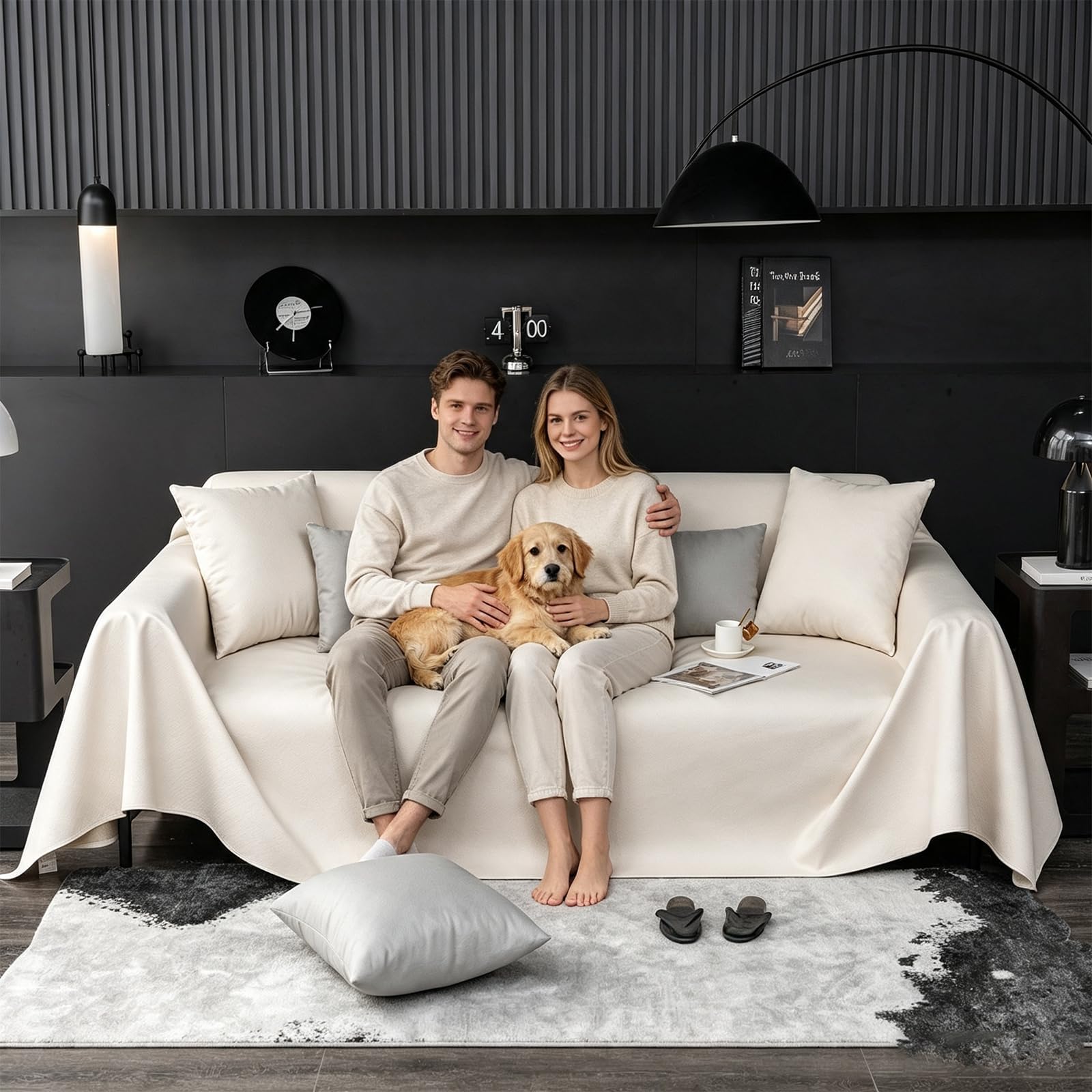 Funda de Sofá Antideslizante Suave Protección de Muebles Funda de Sofá Protectora Impermeable Cojín de Sofá Desenfundable Protector de Mascotas 205 * 300cm-Beige(1 PC