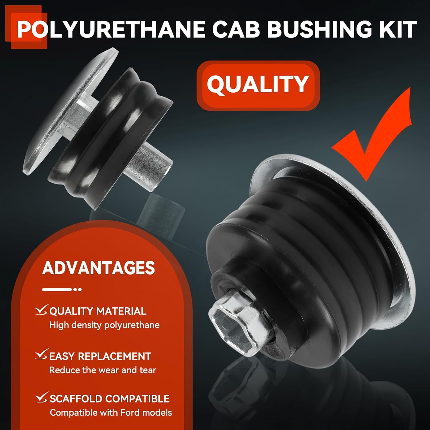 KF04058BK Body Cab Bushing Kit Fit for Ford F250 F350 1999-2007 Super Duty 2WD, 4WD, Polyurethane Body Cab Mounts, Steel Sleeves, Hardware