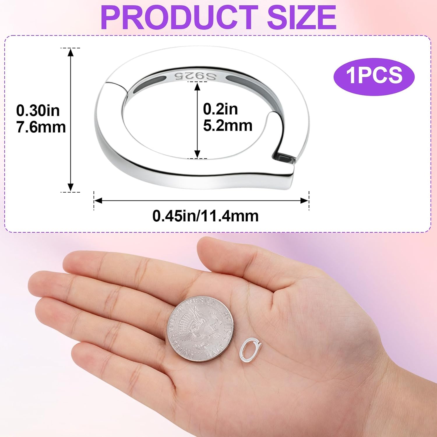 925 Sterling Silver Oval Jewelry Clasps, Hypoallergenic Necklace Enhancer Shortener, Spring Bail Clasp Rings Connector Carabiner for Bracelet Anklet Jewelry Making - Image 2