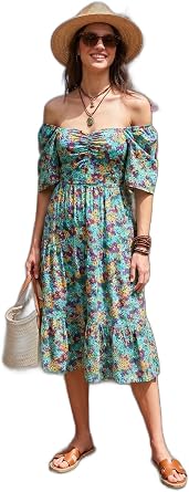 Lela Desenli Oversize Fit Carmen Yaka B zg  Detayl  Midi Boy Elbise Bayan ELB SE 67810557