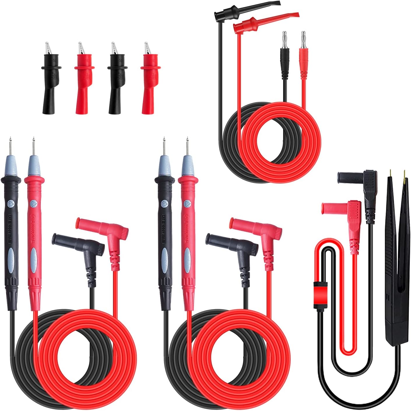 Multimeter Test Leads Kit，Test Probes 1000V 20A ，Silicone Alligator Clips Test, Test Tweezer，SMD IC Test Hook Clips, for Fluke/AstroAI/INNOVA/KAIWEETS Digital multimeter Clamp Meter
