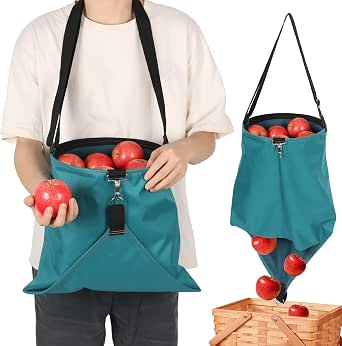 Large Fruit Picking Bag, Waterproof 600D Oxford Cloth Fruit Storage Harvest with Quick Discharge Bottom, Heavy Duty Garden Apron Pouch for Outdoor Orchard, Farm, Garden, Vegetable, Fruits