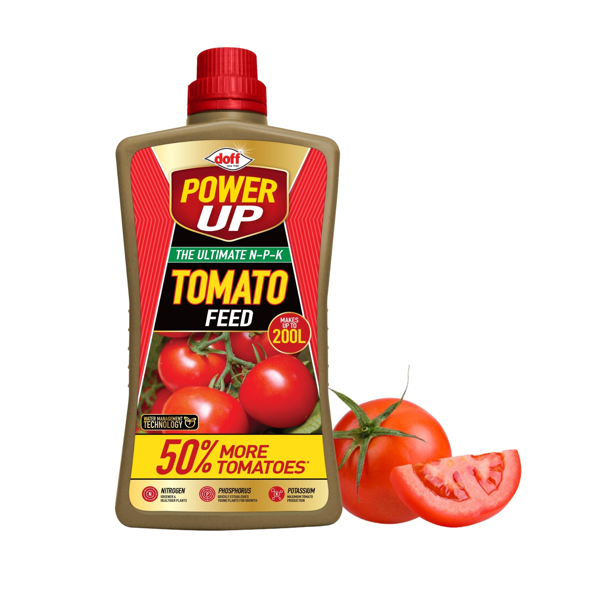 Doff Power Up Tomato Feed 1L – Concentrated Liquid Plant Food for Tomatoes, Peppers & Vegetables – NPK Formula with Water Management Technology – Makes up to 200L