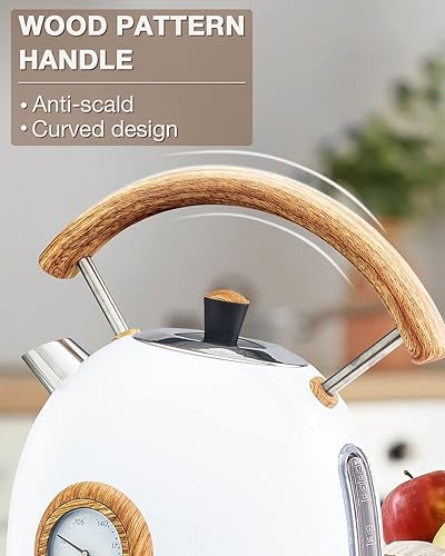 Miniatura 4 de Tetera eléctrica, caldera de agua caliente con termómetro, tetera de acero inoxidable de 1.7 litros, sin BPA, 1500 W, mango de madera, hervidor