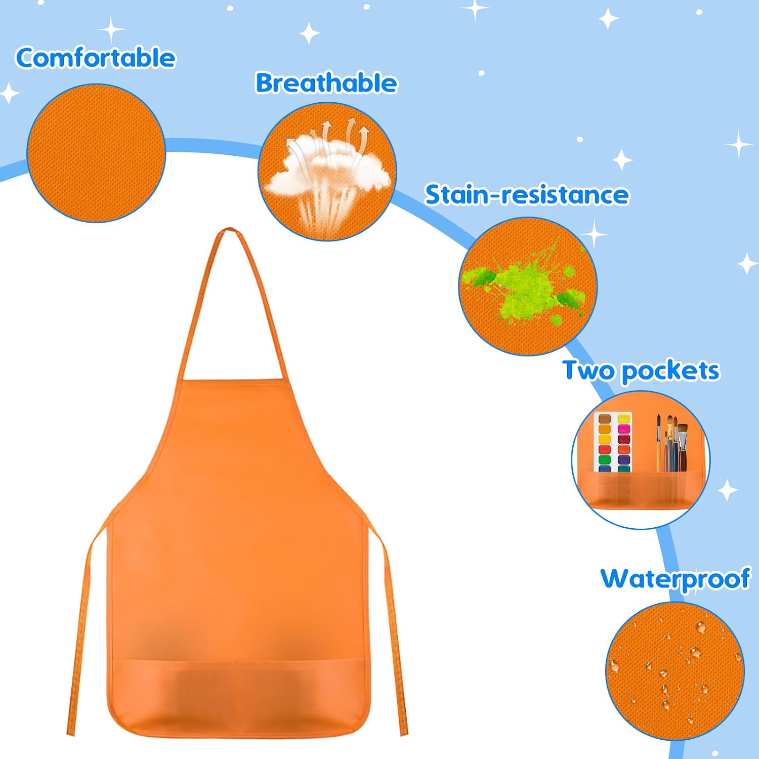 KUUQA Kids Art Apron with Two Pockets Children Painting Smocks Bulk for Craft Home Kitchen Classroom Painting Supplies