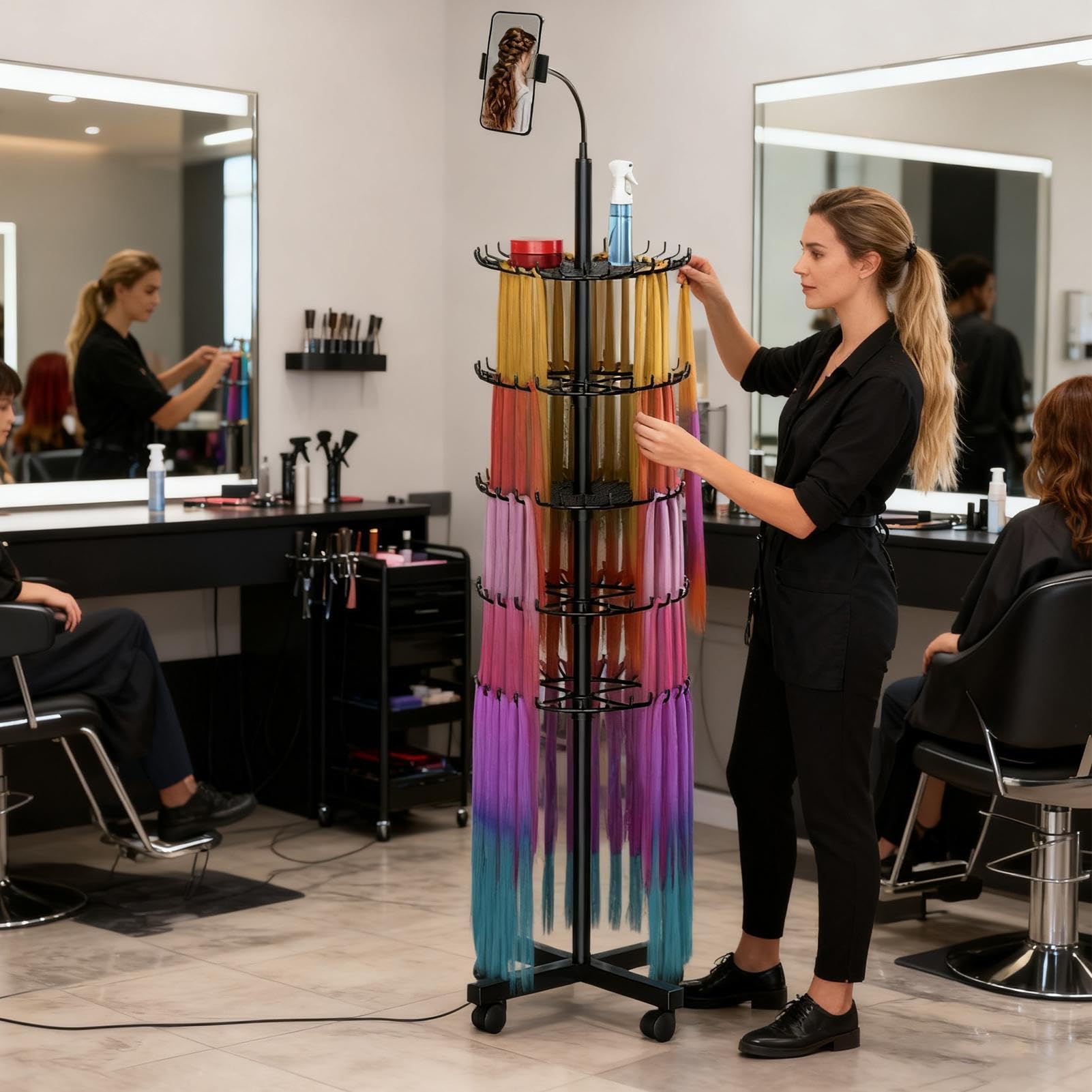 Perchero Para El Cabello - Soporte De Exhibición, Estante De Almacenamiento Ajustable En Altura, Para Estación De Trabajo En El Hogar Servicio De Instalación Extensión Estilo Móvil Entrena