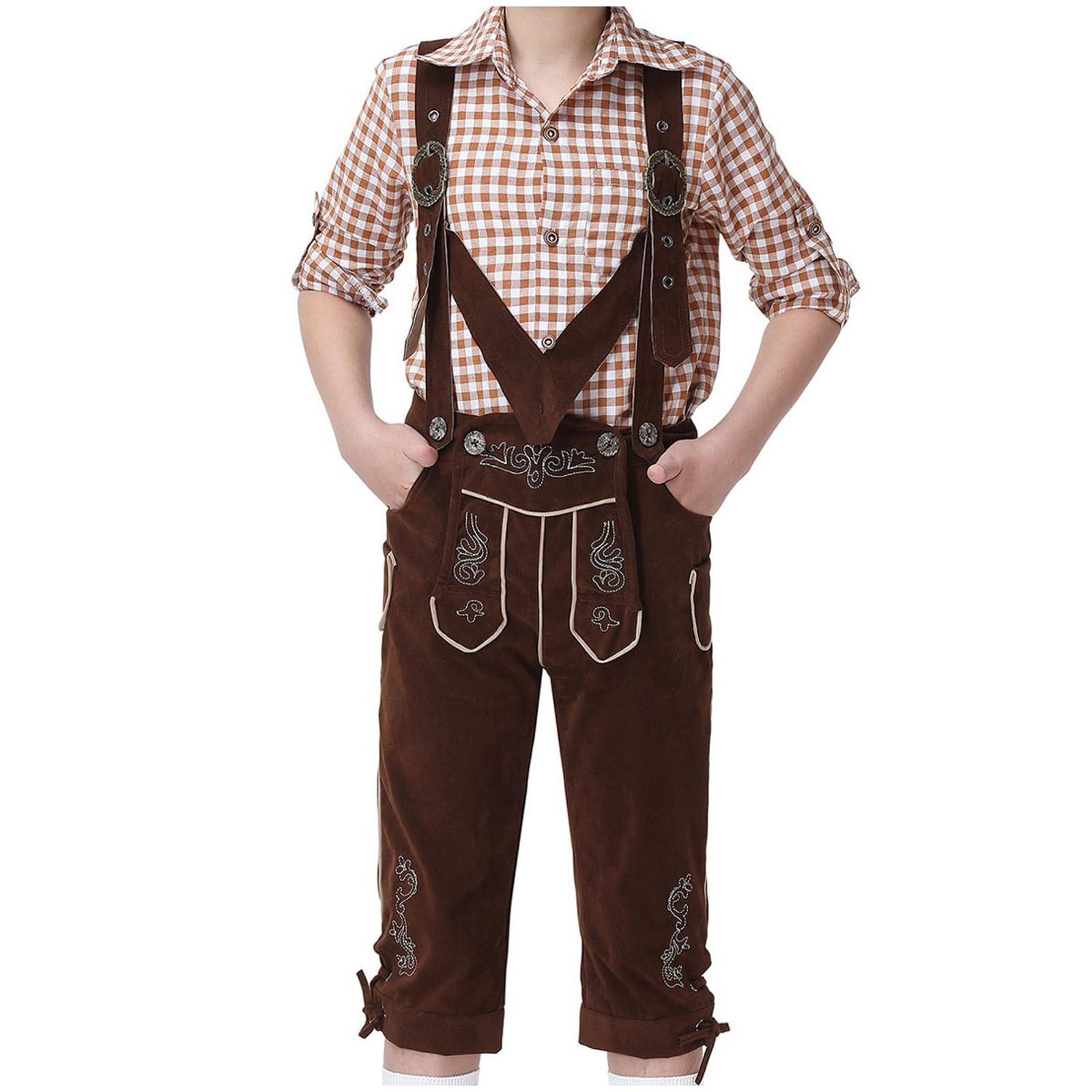 Trachten Lederhose Jungen Kniebund Trachtenhose mit Träger Bestickt Kinderlederhose für Oktoberfest Wiesn und weitere Feierlichkeiten Trachtenlederhosen für Jungen Bayrische Tracht Lederhosen
