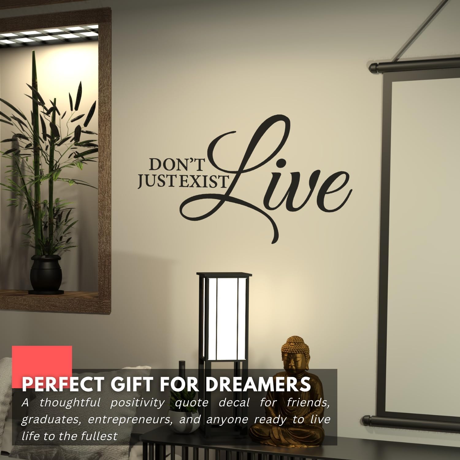My Vinyl Story - Don't Just Exist, Live - Motivational Inspirational Wall Decal Sticker Quote Vinyl Art Decor for Home Bedroom Classroom Positive Affirmation, Removable (Black, 22x14 inches)