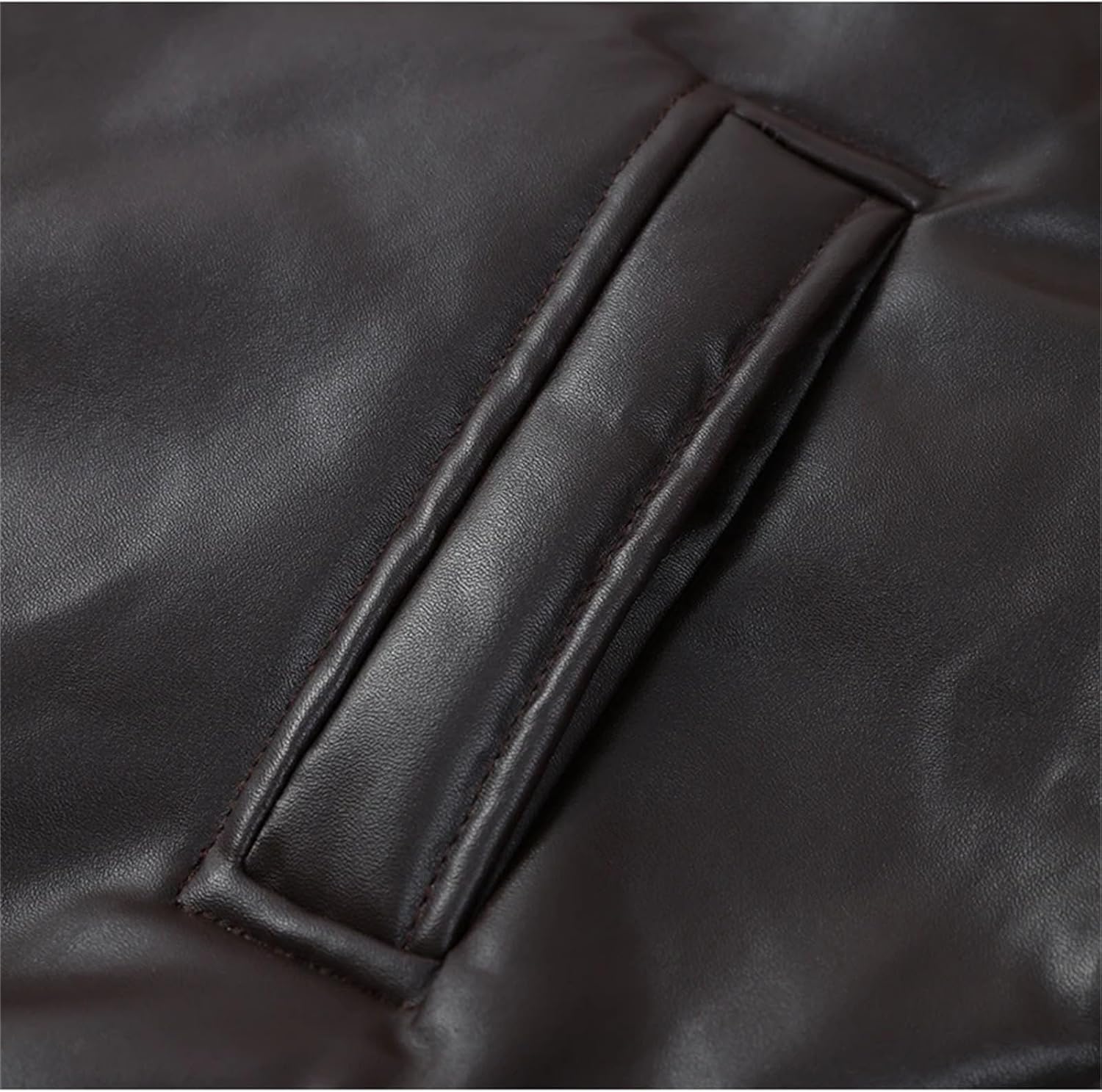 Men's Faux Leather Jacket Men Lapel Long Sleeve Thicken Fleece Coat Winter Outcoat With Zipper Pocket