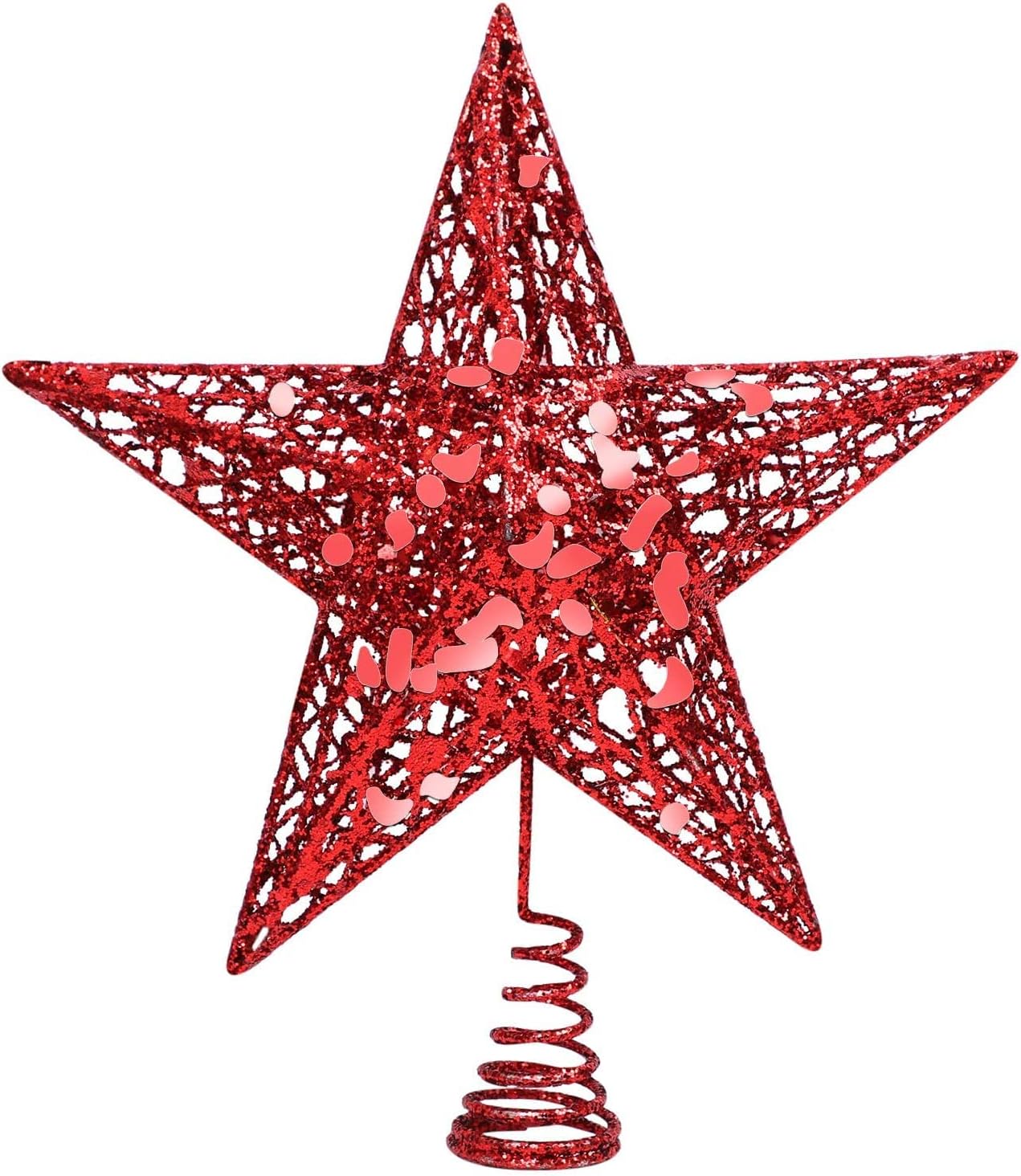 ZMJS Christmas Tree Topper 8 inch, Christmas Ornaments, Christmas Glitter Tree Topper, Christmas Tree Decoration Ornament, Red