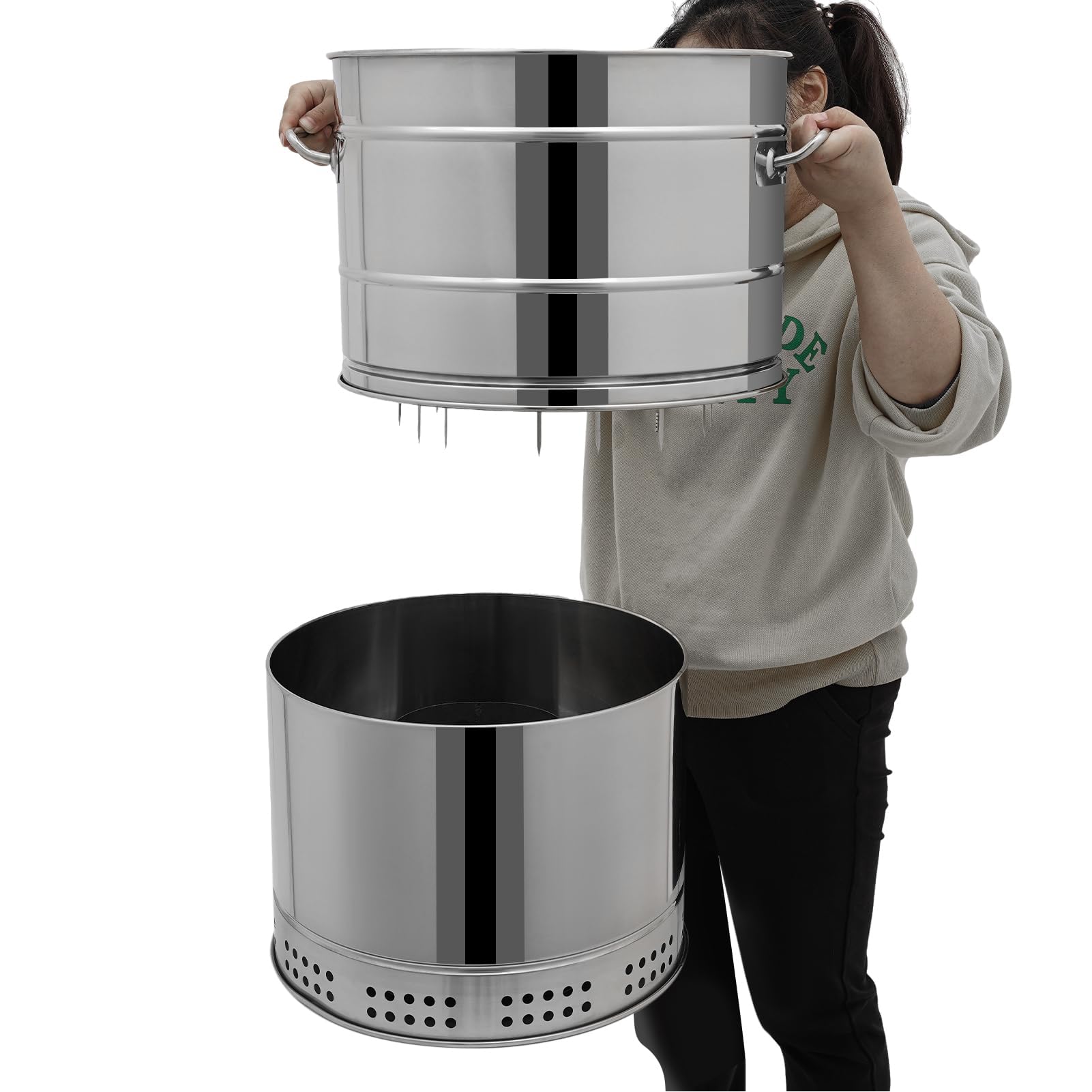 Duże przenośne grille węglowe, grill węglowy ze stali nierdzewnej, 360°, bezdymny na zewnątrz z 50 szpikulcami, kociołek do gotowania, grill wędzarniczy