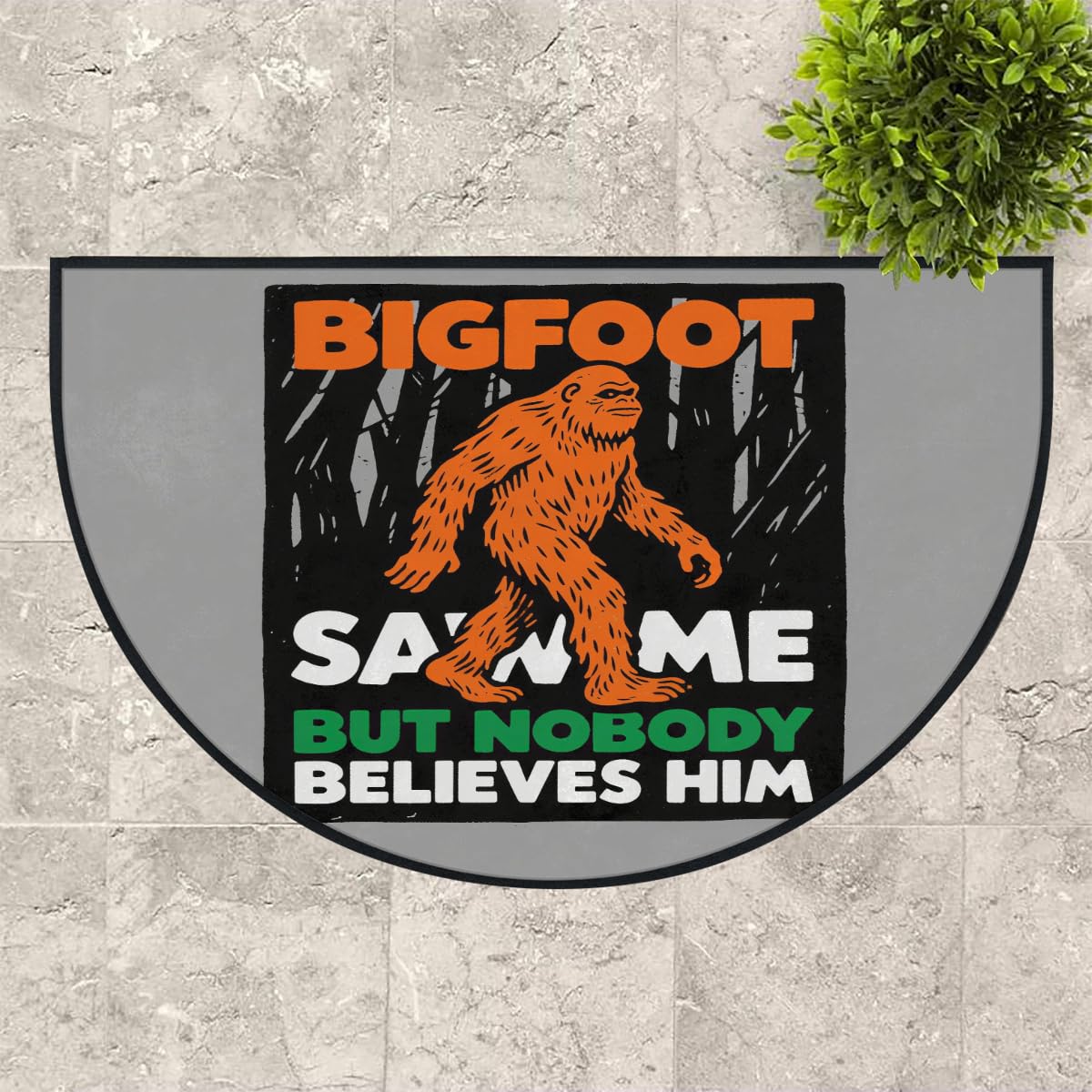 Bigfoot Sasquatch Saw Me große halbrunde Fußmatte – rutschfest, saugfähig, halbrund, Eingangsbereich, niedlich, weich, halbrund, waschbar, Teppich für Küche, Badezimmer, Schlafzimmer, 160 x