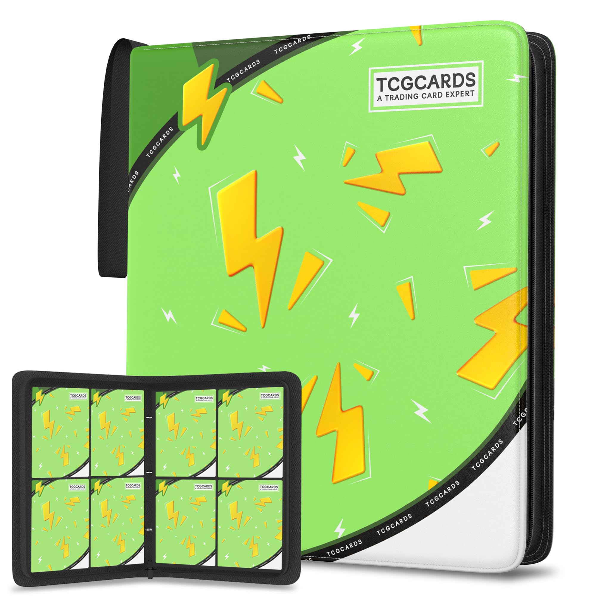 Trading Card Binder 4-Pocket Pokemon Cards, 400 Pockets 3 Ring Card Holder Album with 50 Removable Pages, Acid-Free PVC-Free Pages, Portable Card Collection Binder for Standard 2.5 x 3.5 Cards (Green)
