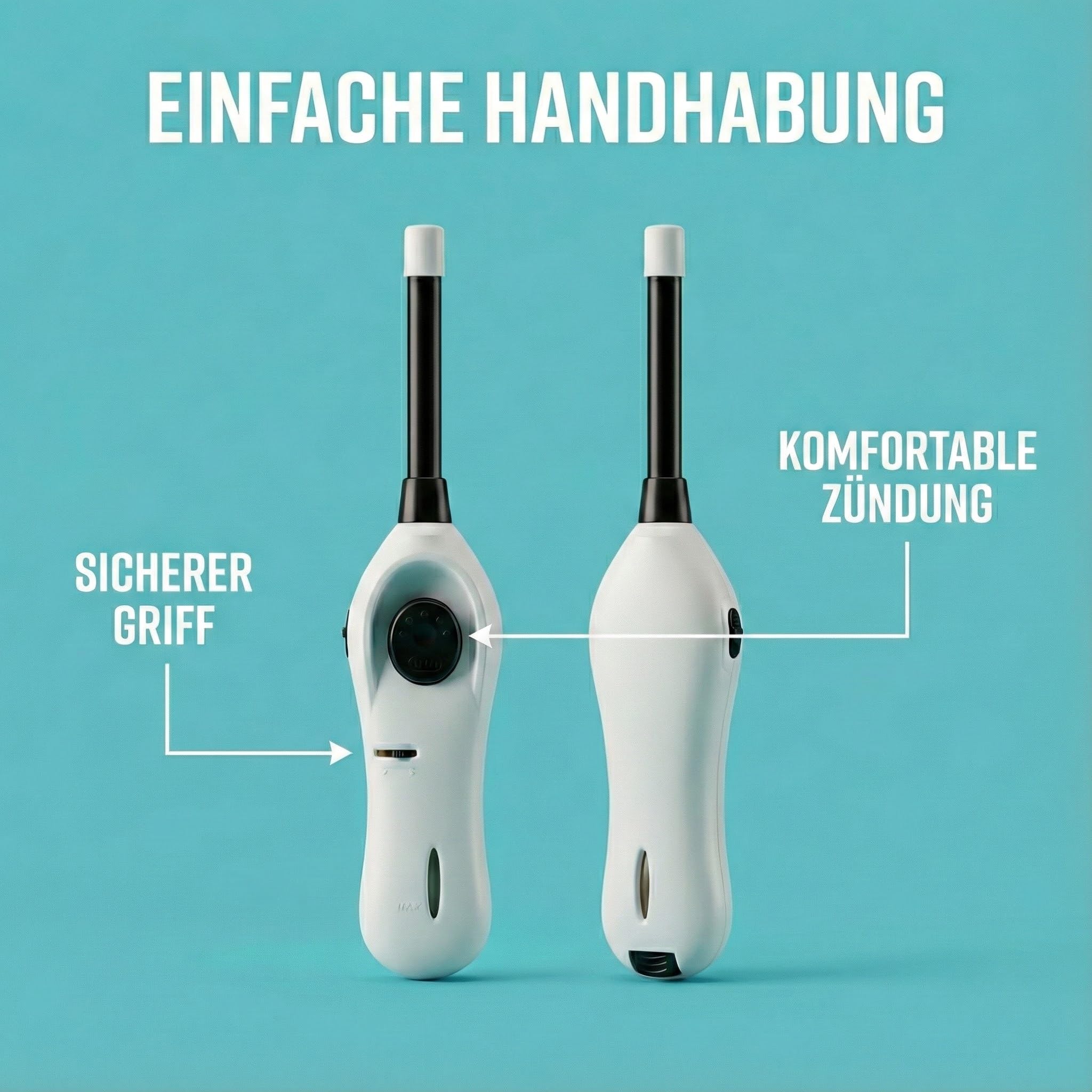 TOM Stabfeuerzeug Set 10 Stück nachfüllbar 21,8 cm | Langes Gasfeuerzeug und Kerzenanzünder, elektronisches Zündsystem, Soft Flame, für Kerzen, Grill und Kamin