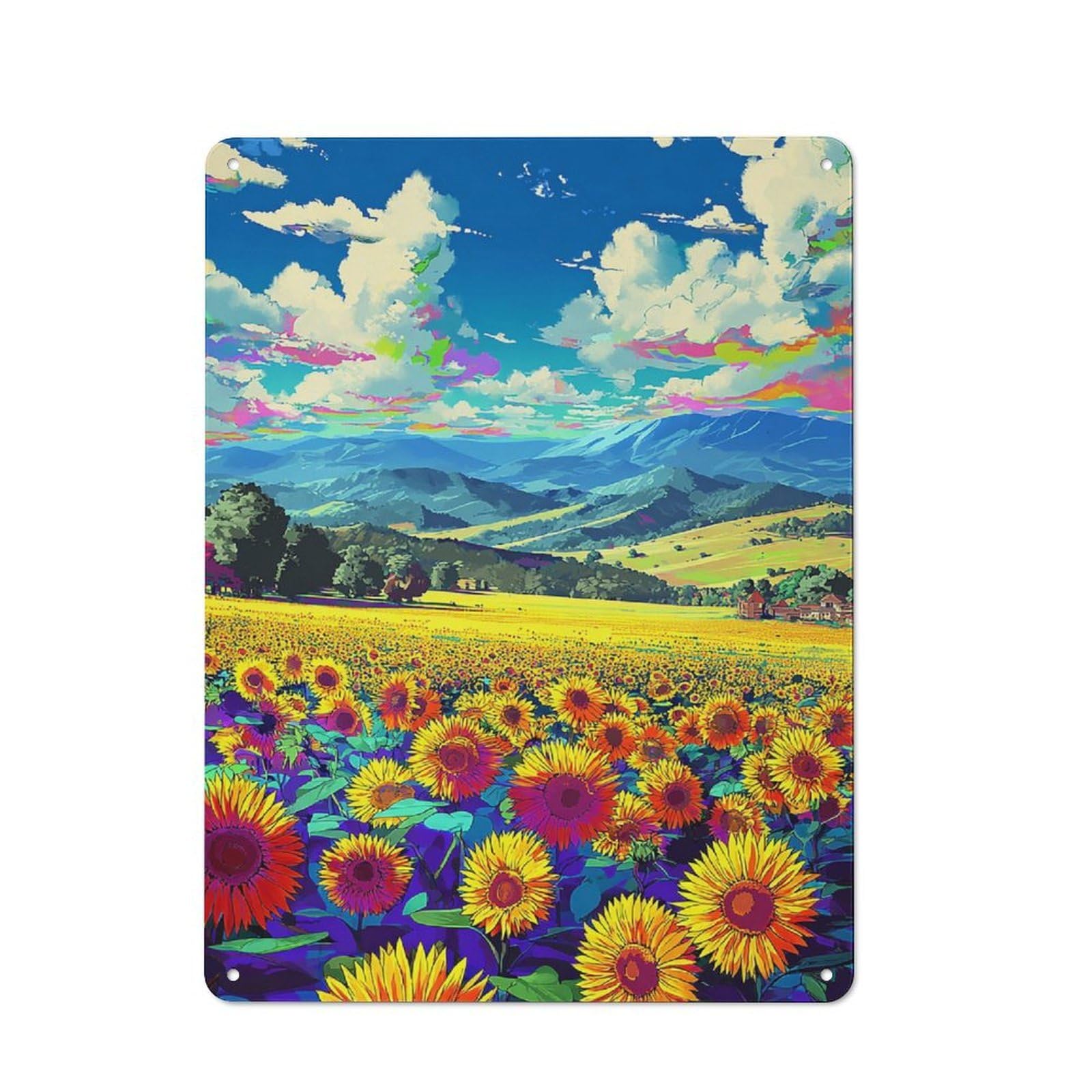 Junmoney Sunflower Field Dreamscape Retro Metal Wall Sign 40X30cm For Café Or Home Bar, For Home Bar Enthusiasts, For Retro Home Interiors