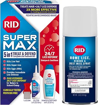 RID Super MAX 5-in-1 Treat & Defend Plus Home Lice Bed Bug Dust Mite Spray Bundle Pack