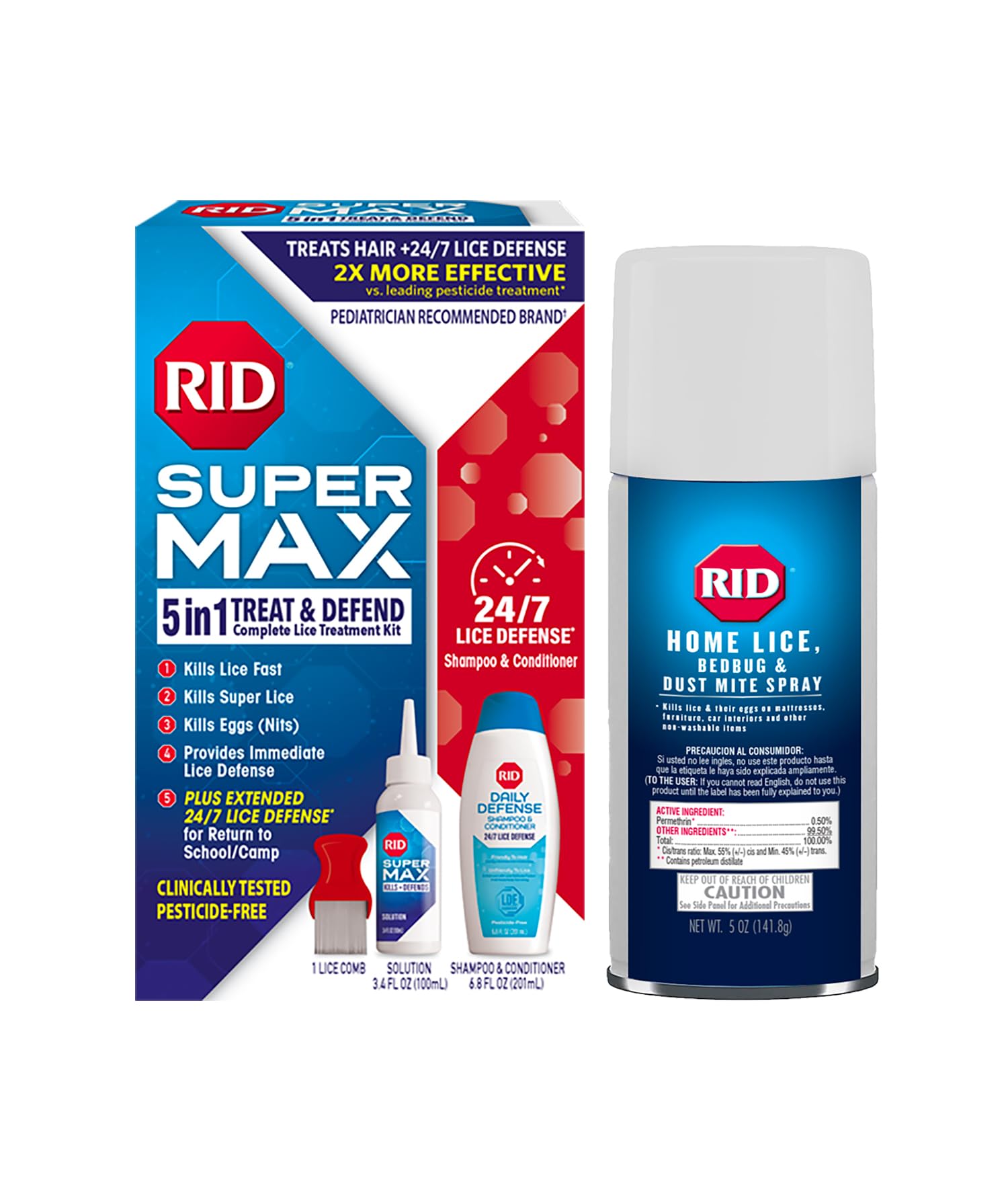 RID Super MAX 5-in-1 Treat &amp; Defend Plus Home Lice Bed Bug Dust Mite Spray Bundle Pack
