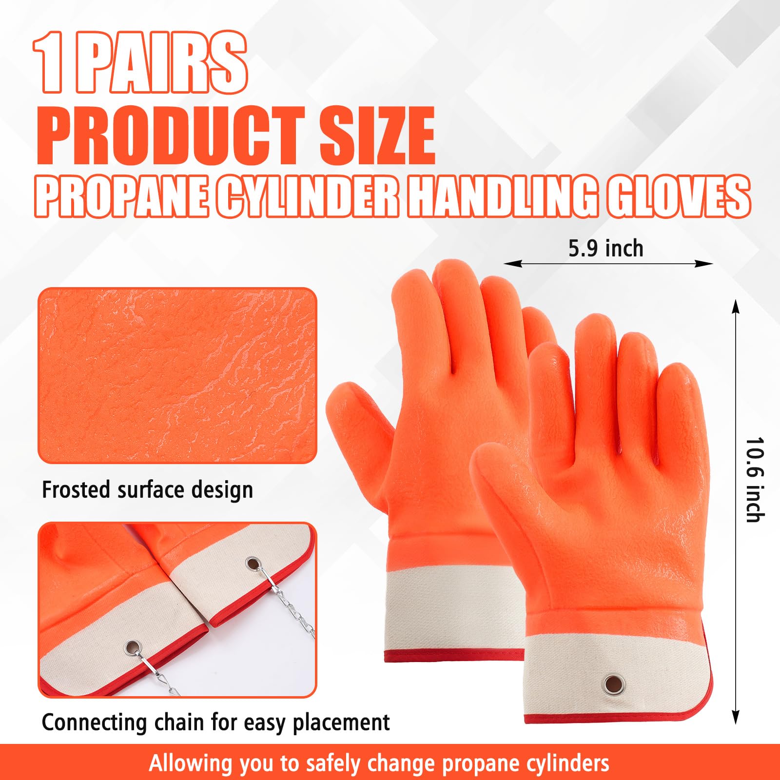 Teenyyou 1 par de guantes de manejo cilíndrico de propano con cadenas, guantes de PVC de doble inmersión, guantes naranjas de alta visibilidad con puño de seguridad, guantes de trabajo impermeables