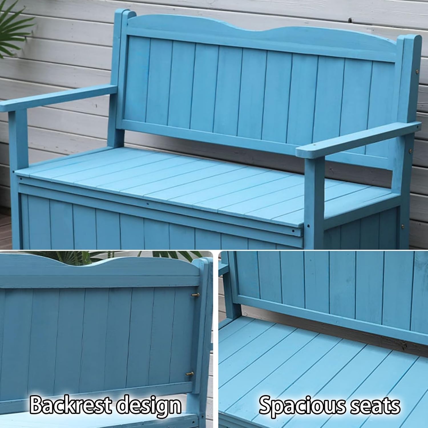 2 People Garden Bench, Outdoor Bench with Storage, Park Bench with Backrest, Patio Wooden Bench for Deck, Patio, Garden, Backyard(White)